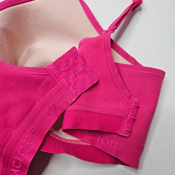 Cacique Lightly Lined No Wire‎ Bra Pink Cotton/Lace 46C Hot Pink Wireless - Picture 4 of 7
